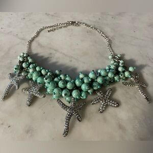Jeweled Starfish and Turquoise Bead Statement Necklace (Gently worn)